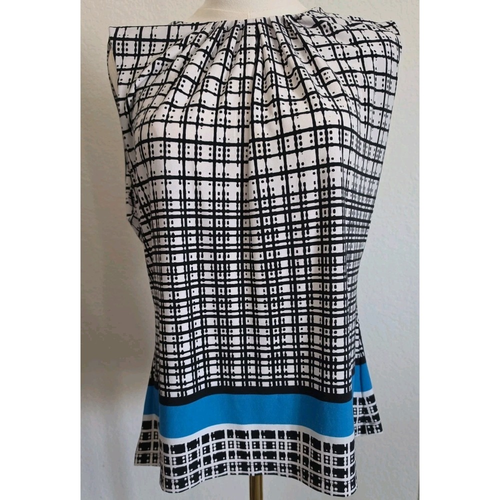 Calvin Klein Womens M Sleeveless Geometric Print Stretch Blouse Top Career